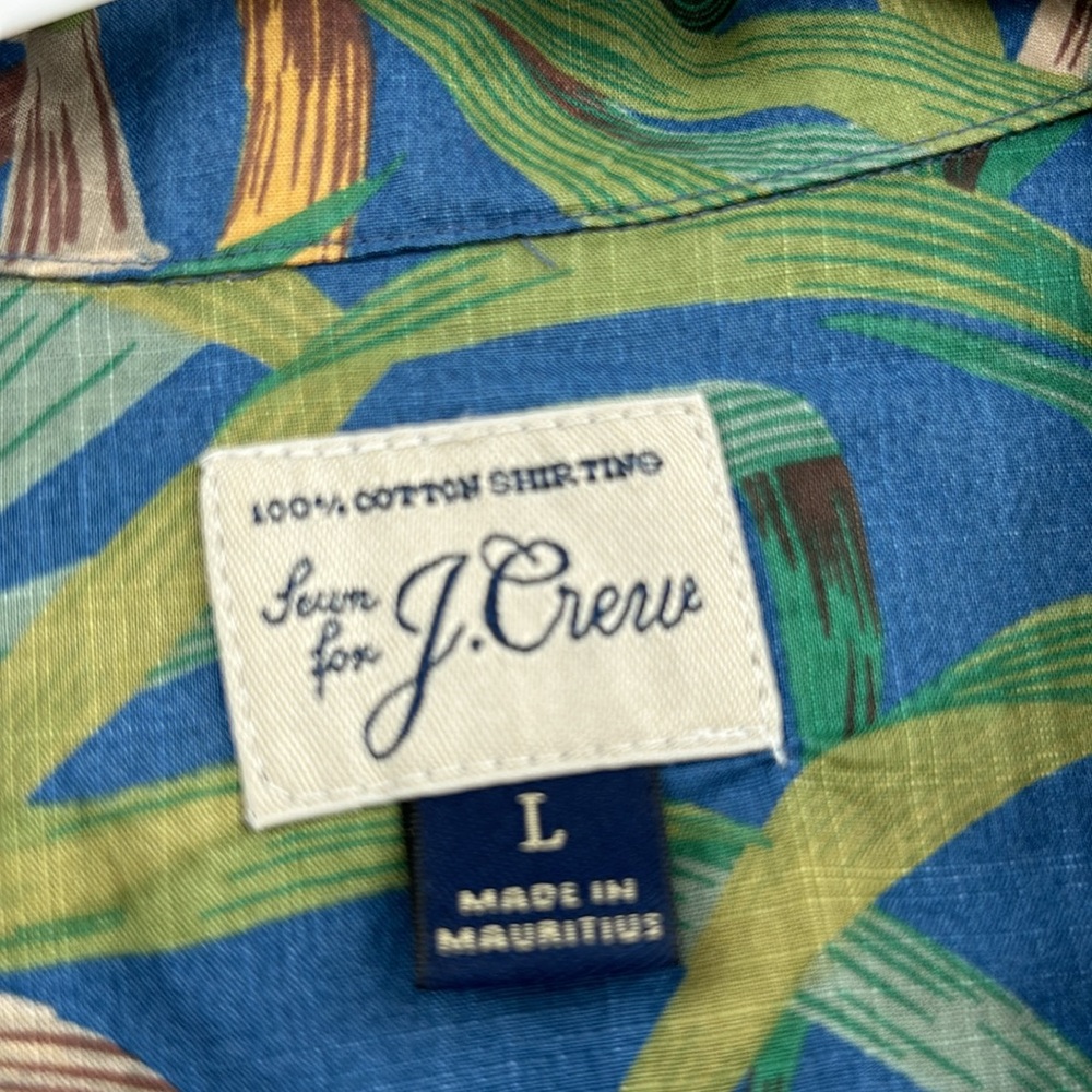 J. Crew‎ Mens Short Sleeve Camp Collar Shirt Size Large Palm Print Beach Resort - Picture 5 of 9